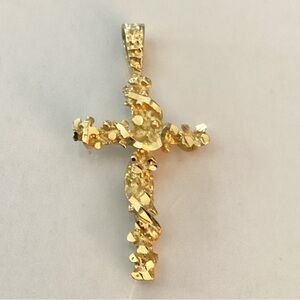 Beautiful 14K solid nugget cross with wrapping vine pendant